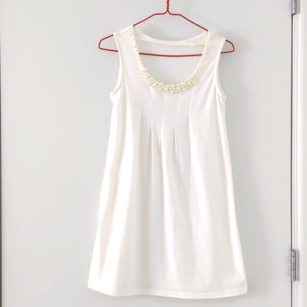 White dress with faux pearls